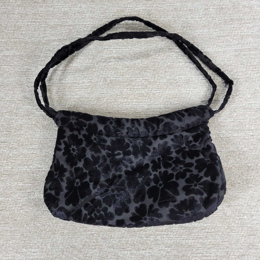 Floral Velvet Burnout Evening Bag Small Black Shoulder Purse Formal Goth Y2K